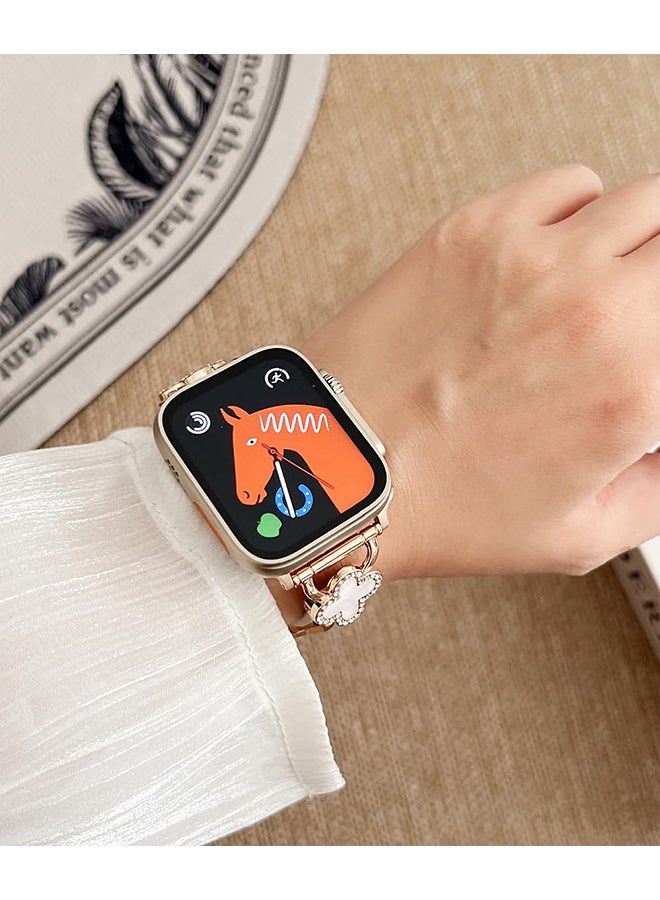 O Ozone Leather Band For Apple Watch Series 10 9 8 7 6 5 4 SE, 38/40/41/42mm Slim Thin Dressy Diamond Strap Four Leaf Clover Bling Cute Band Women- White - Image 3