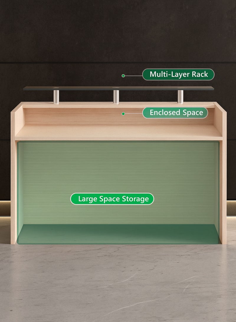 Karnak Modern Wooden Reception Desk with Glass Shelf – Front Counter with Lockable Drawers, Spacious Workstation & Elegant Light Wood Finish for Offices, Clinics, Salons & Hotels - Image 5