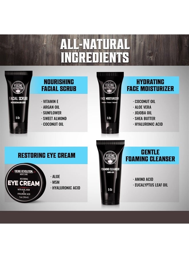 Viking Revolution Mens Facial Skin Care Kit - Includes Rejuvenating Face Moisturizer (5oz) Microdermabrasion Facial Scrub (5oz) Foaming Cleanser (5oz) Eye Cream (1oz) - Image 4