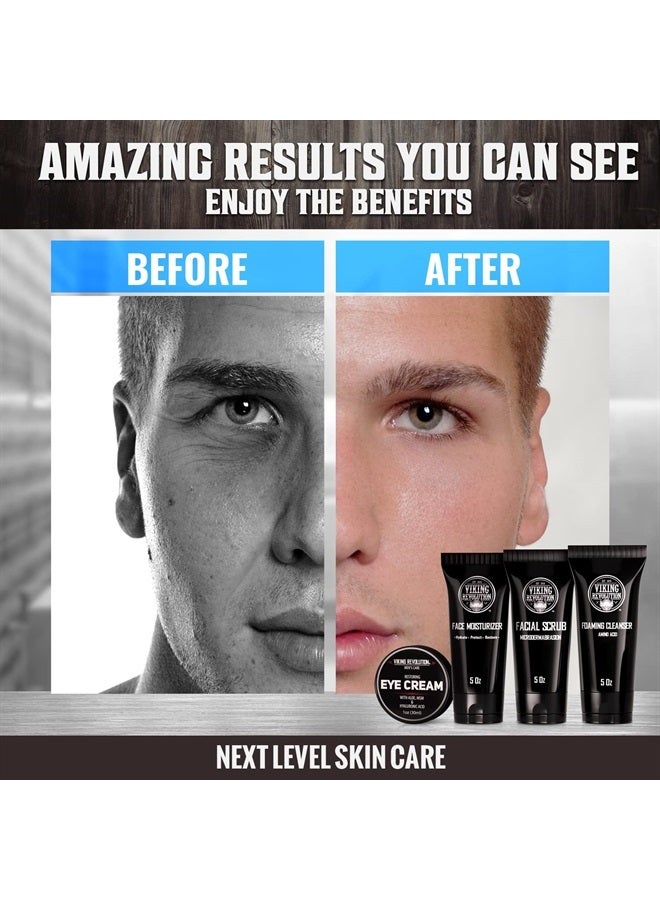 Viking Revolution Mens Facial Skin Care Kit - Includes Rejuvenating Face Moisturizer (5oz) Microdermabrasion Facial Scrub (5oz) Foaming Cleanser (5oz) Eye Cream (1oz) - Image 2