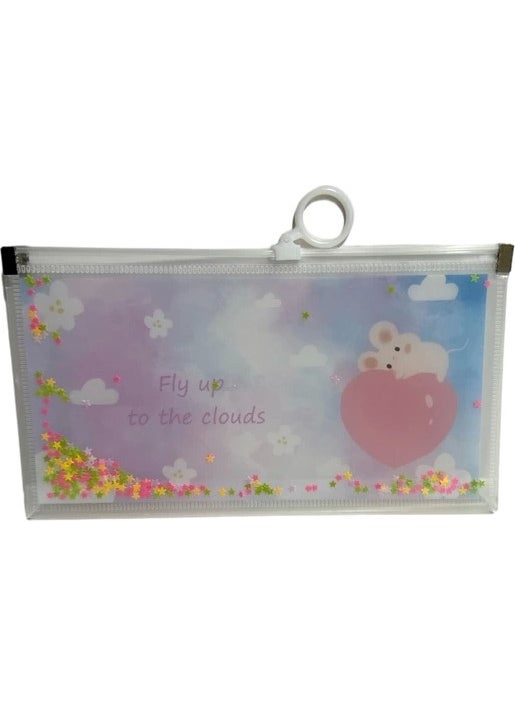 DK - Patterned Zippered Sequin Transparent File 21X11.5CM. - Image 1