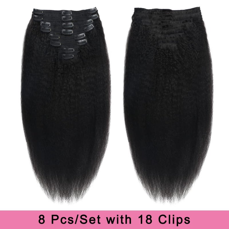 Tahikie Kinky Straight Human Hair Clip in Extensions 120g Full Head Clip ins for Women 100% Unprocessed Brazilian Virgin Human Hair Yaki Straight Clip ins Remy Hair Natural Black 8Pcs 18Clips 16inch - Image 4