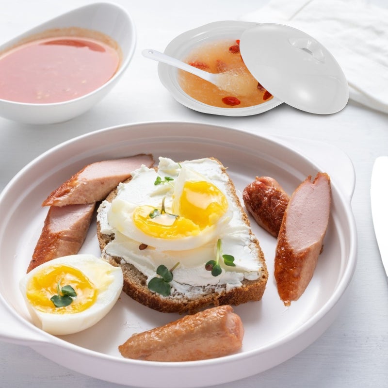 🍳 طقم وعاء أبلون بمقاسين مع طبق زبدة سيراميك أبيض لتقديم الطعام مقاوم للغبار - Image 5