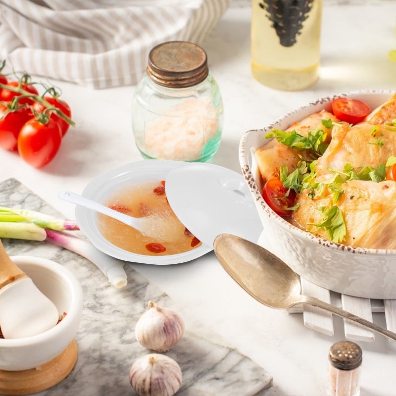 🍳 طقم وعاء أبلون بمقاسين مع طبق زبدة سيراميك أبيض لتقديم الطعام مقاوم للغبار - Image 4