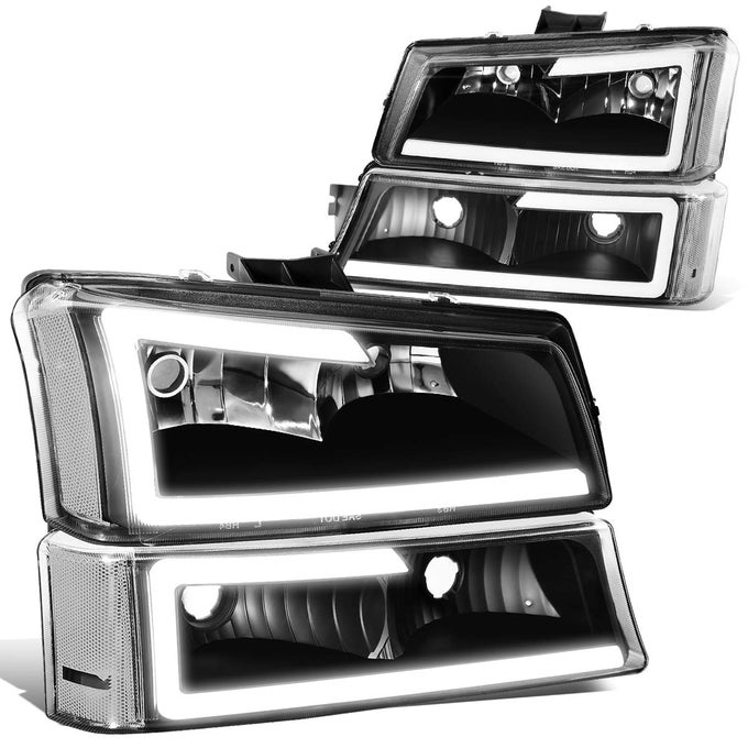 4Pcs Led Drl Headlight Lamps Compatible With Chevy Silverado Avalanche 1500 2500 3500 03 04 05 06 Chevy Silverado Classic Models 07 Driver And Passenger Side Black Housing Clear Lens