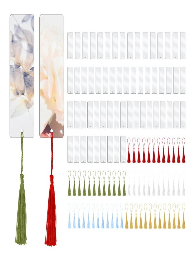 Abvsdu 60 PCS Acrylic Bookmark Blanks, Clear Acrylic DIY Blank Bookmarks with 60 Multi-Color Bookmark Tassels for DIY and Graduation Gift Tag Decoration - Image 1