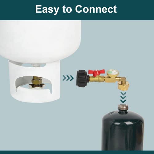 GASPRO Upgraded Propane Refill Adapter with Valve and Gauge, Fill 1 lb Bottles from 20 lb Tank, 90-Degree Elbow Design, Easy to Use, Solid Brass - Image 3