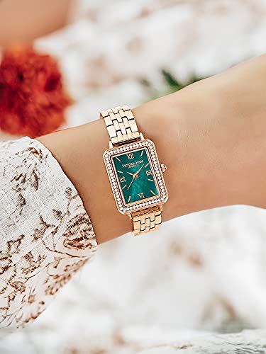 VICTORIA HYDE Rectangular Green Face Rose Gold Watches for Women, Stainless Steel Women Watch - Image 3