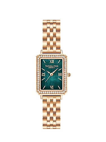 VICTORIA HYDE Rectangular Green Face Rose Gold Watches for Women, Stainless Steel Women Watch - Image 1