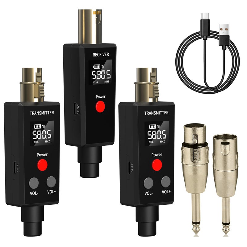 Elimavi Wireless Microphone System 24GHz Wireless Plugon XLR Dual Transmitter Receiver for Dynamic MicMixerPA System2 Transmitters Connecting Microphones for Synchronous Transmission - Image 2