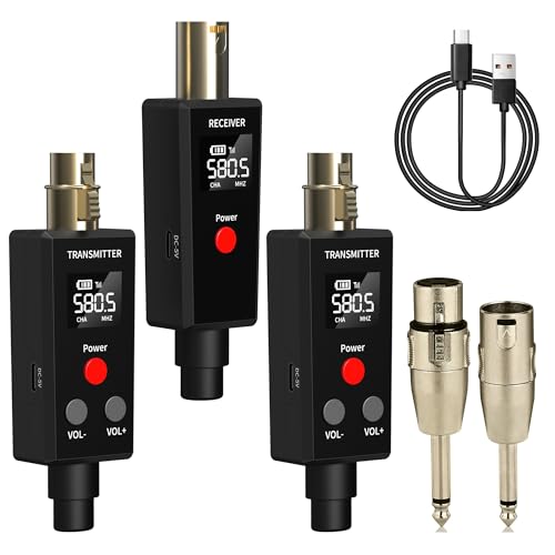 Elimavi Wireless Microphone System 24GHz Wireless Plugon XLR Dual Transmitter Receiver for Dynamic MicMixerPA System2 Transmitters Connecting Microphones for Synchronous Transmission - Image 1