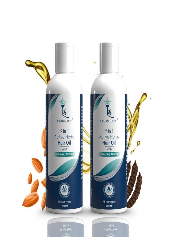 LA'BANGERRY 9-in-1 Herbal Hair Oil for Hair Fall Control & Hair Growth | Almond & Shikakai Enriched | Nourishes Scalp & Strengthens Hair | Suitable for All Hair Types | 100ml Each (Pack of 2) - Image 1