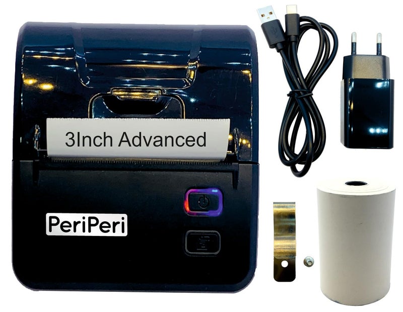 PeriPeri 3inch Advanced USB+Bluetooth Receipt Printer | Inbuilt 2000 Mah Battery | Inbuilt Beeper | 4 Indicator Lights | with Belt Hook | 1 Year Warranty | Compatible with iOS, Android, Windows & Mac - Image 1