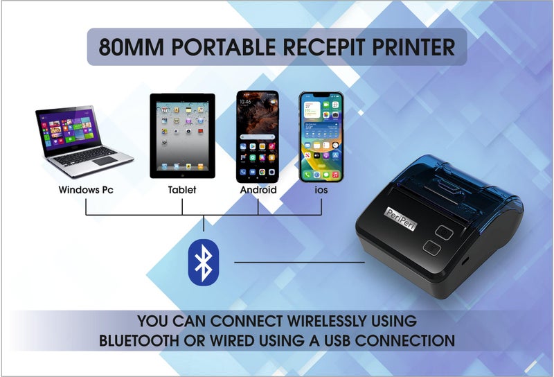 PeriPeri 3inch Advanced USB+Bluetooth Receipt Printer | Inbuilt 2000 Mah Battery | Inbuilt Beeper | 4 Indicator Lights | with Belt Hook | 1 Year Warranty | Compatible with iOS, Android, Windows & Mac - Image 3