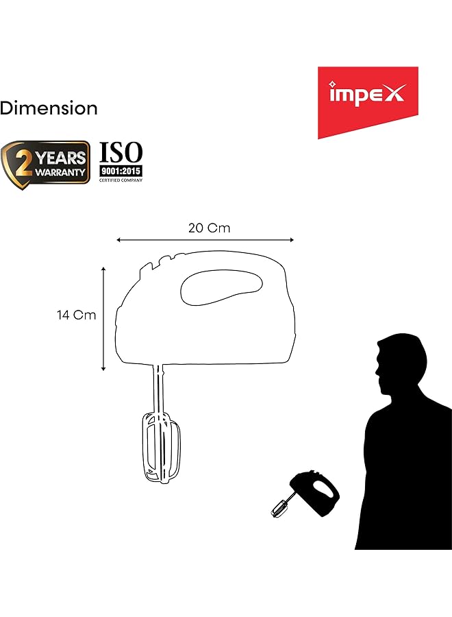 Impex Hm3301 5 Speed Hand Mixer Egg Beater Dough Maker 300 Watts Black And White - Image 4