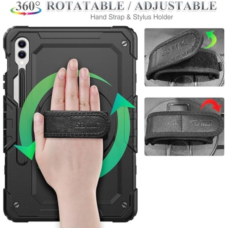 Case for Samsung Galaxy Tab S9 Plus / S9 FE+ Plus 12.4'' with Screen Protector 【360 Rotating Stand】 Hand Shoulder Strap Protective Case for Galaxy Tab S9+ / S9 FE+ 12.4'', Black - Image 3