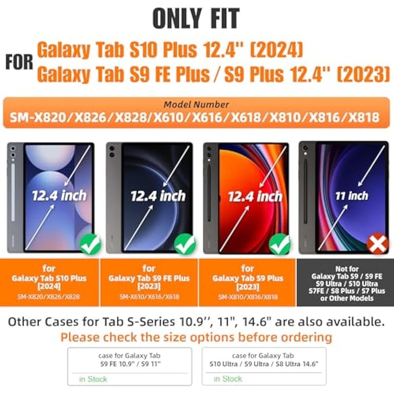 Case for Samsung Galaxy Tab S9 Plus / S9 FE+ Plus 12.4'' with Screen Protector 【360 Rotating Stand】 Hand Shoulder Strap Protective Case for Galaxy Tab S9+ / S9 FE+ 12.4'', Black - Image 2