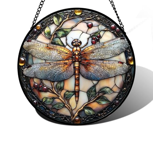 DASTOLL Stained Glass Window Hanging Dragonfly Plant Suncatcher Ready to Hang Window Doors Home Decoration Christmas Mothers Day Birthday Gifts for Women Men and Mom 78x78 in - Image 1