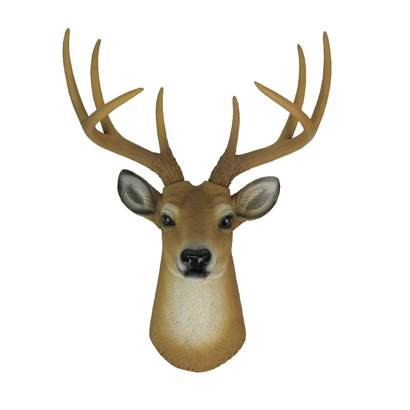 HD 8 Point Buck Wall Mounted Fake Deer Head Faux Taxidermy Antler Animal Sculpture 13 Inch High Resin Fall Dining Room Wall Decor and Rustic Cabin Decoration - Image 2
