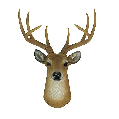 HD 8 Point Buck Wall Mounted Fake Deer Head Faux Taxidermy Antler Animal Sculpture 13 Inch High Resin Fall Dining Room Wall Decor and Rustic Cabin Decoration - Image 1