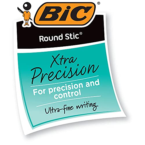BIC Round Stic Xtra Precision Fine Black Ballpoint Pens, Medium Point (0.8 mm), 12-Count Pack, Excellent Writing Pens - Image 3