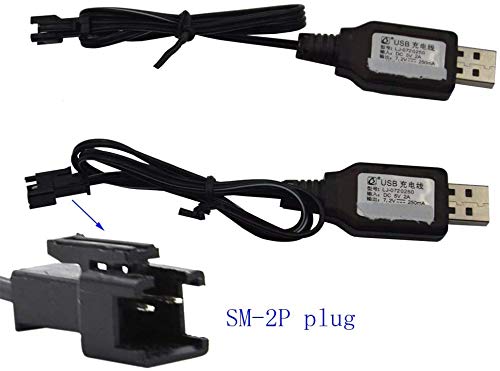 Blomiky 2 Pack 7.2V USB Charger Cable with SM-2P Connector Plug Replacement for 7.2V Ni-Cd Ni-Mh Battery Previous Old Version Huina 1550 15 Channel RC Excavator RC Cars Toy SM 2P USB 7.2V 2 - Image 2