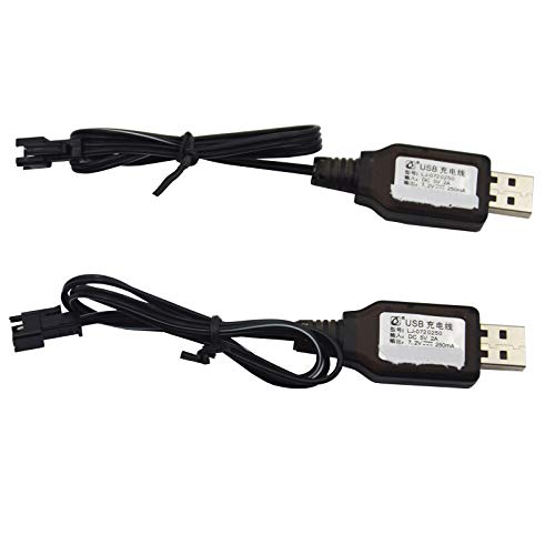 Blomiky 2 Pack 7.2V USB Charger Cable with SM-2P Connector Plug Replacement for 7.2V Ni-Cd Ni-Mh Battery Previous Old Version Huina 1550 15 Channel RC Excavator RC Cars Toy SM 2P USB 7.2V 2 - Image 1