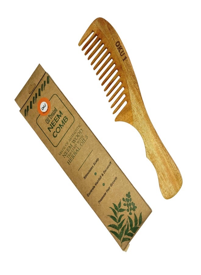 OKU 1 100% Pure & Natural Neem Comb for Men Women | Reduces Hair Fall & Control Dandruff Wide Teeth Wooden Comb | Detangler Beard and Mustache,Hair Styling, Travel Grooming - Image 1