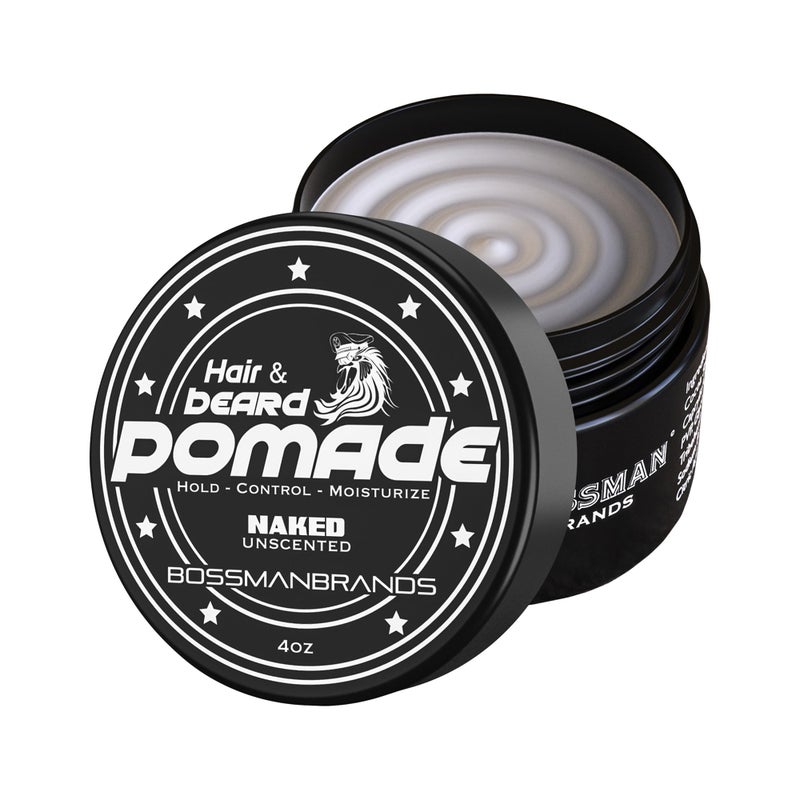 Bossman Hair & Beard Pomade for Men - All Day Hold, Moisturizing with Control – Strong Hold Pomade - Men's Hair Styling Pomade - Made in USA, Natural, For All Hair Types | 4 ounce - Image 1