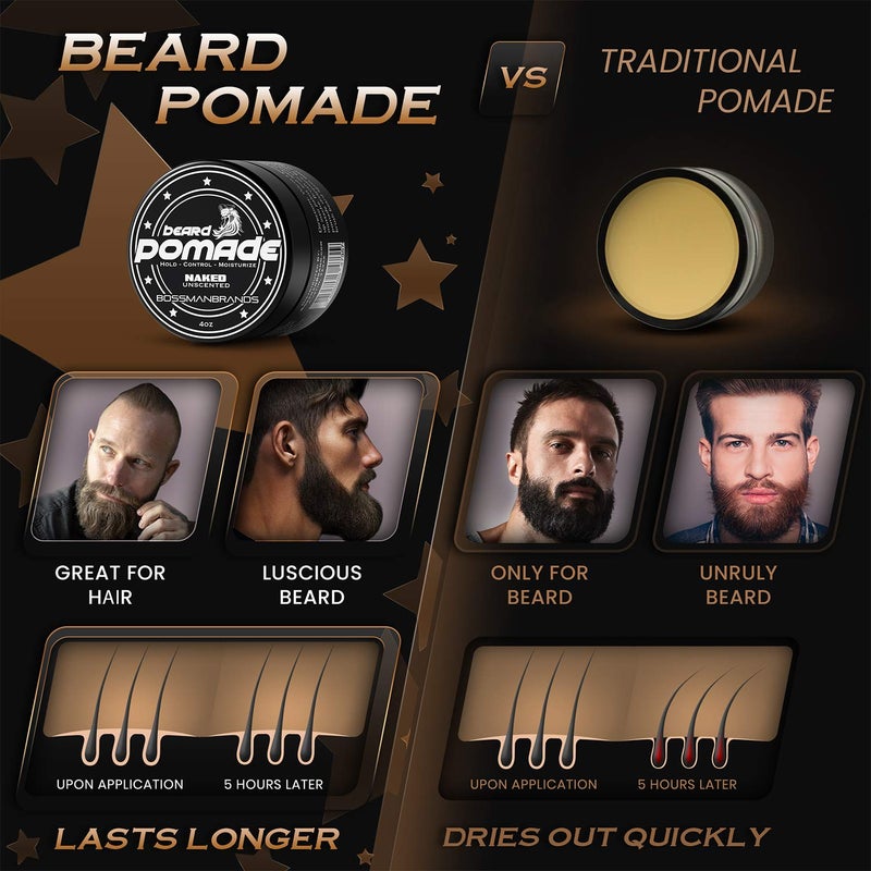Bossman Hair & Beard Pomade for Men - All Day Hold, Moisturizing with Control – Strong Hold Pomade - Men's Hair Styling Pomade - Made in USA, Natural, For All Hair Types | 4 ounce - Image 2