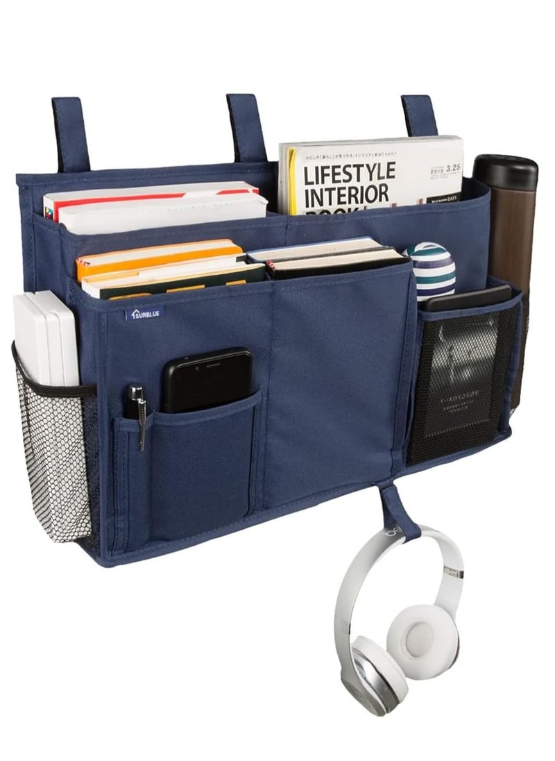 Excefore Bedside Caddy Hanging Bed Organizer Storage Bag Pocket for Bunk and Hospital Beds, College Dorm Rooms Baby Bed Rails, Camp 8 Pockets (Large, Blue)  - Image 2
