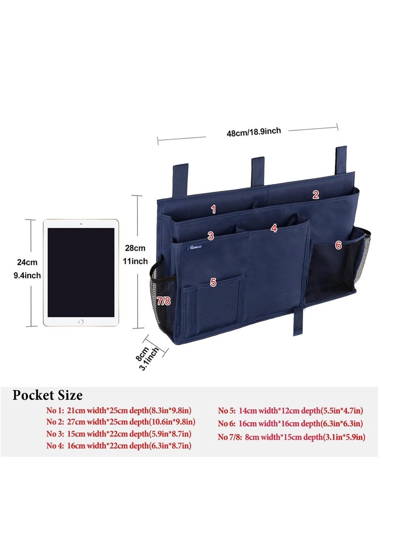 Excefore Bedside Caddy Hanging Bed Organizer Storage Bag Pocket for Bunk and Hospital Beds, College Dorm Rooms Baby Bed Rails, Camp 8 Pockets (Large, Blue)  - Image 5