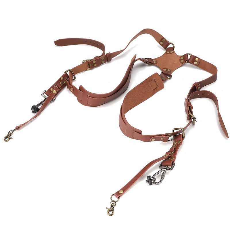 Camera Strap Leather Double Shoulder Harness Strap Photography Accessories for DSLR CamerasBrown - Image 2