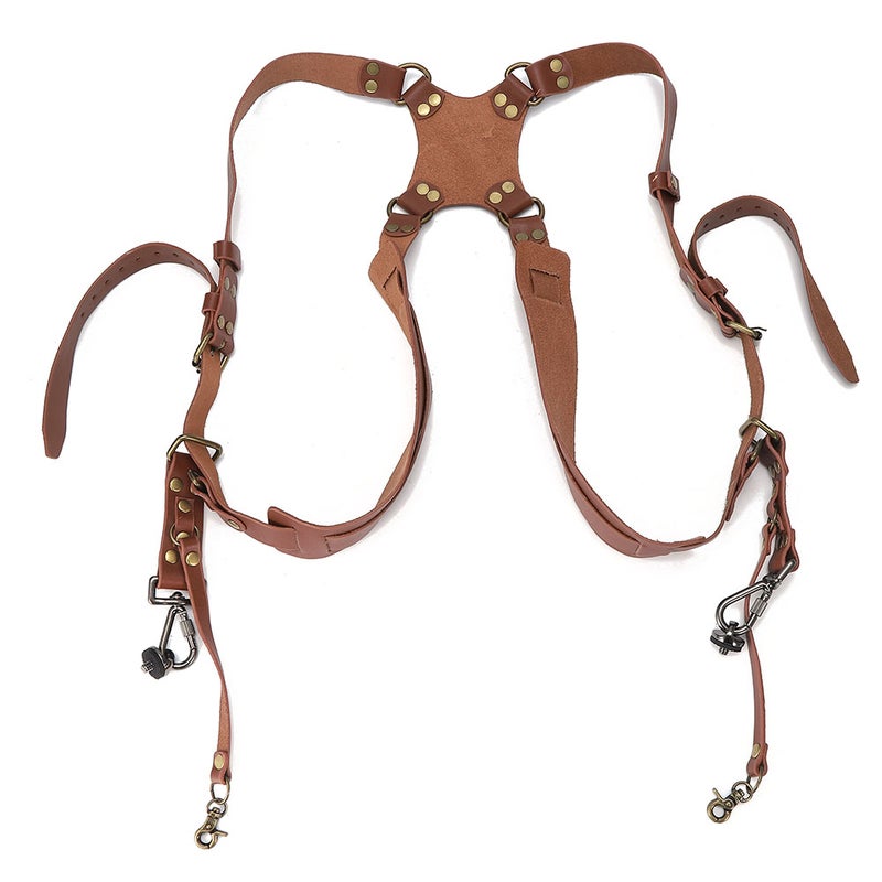 Camera Strap Leather Double Shoulder Harness Strap Photography Accessories for DSLR CamerasBrown - Image 1
