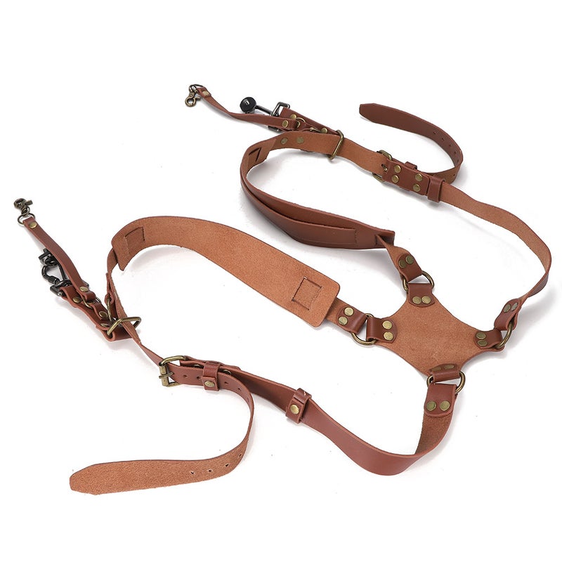 Camera Strap Leather Double Shoulder Harness Strap Photography Accessories for DSLR CamerasBrown - Image 5