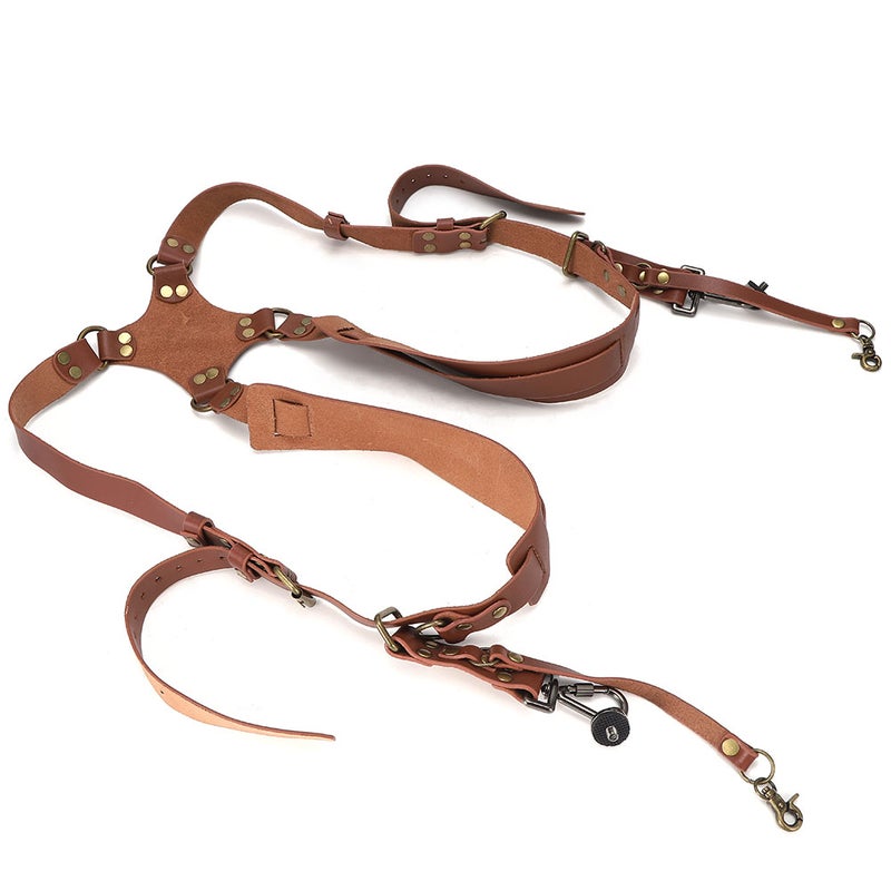 Camera Strap Leather Double Shoulder Harness Strap Photography Accessories for DSLR CamerasBrown - Image 3