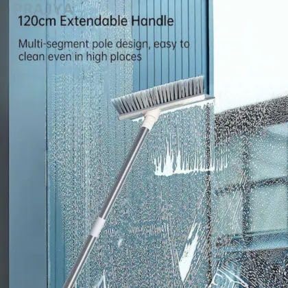 PRAJYA Bathroom Stainless Steel Cleaning Brush With Wiper 2 In 1 Tiles Cleaning Brush Floor Scrub Brush With Long Handle White Scrubbing Brush Cleaning Brush - Image 3
