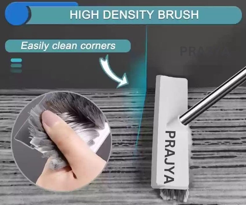 PRAJYA Bathroom Stainless Steel Cleaning Brush With Wiper 2 In 1 Tiles Cleaning Brush Floor Scrub Brush With Long Handle White Scrubbing Brush Cleaning Brush - Image 4