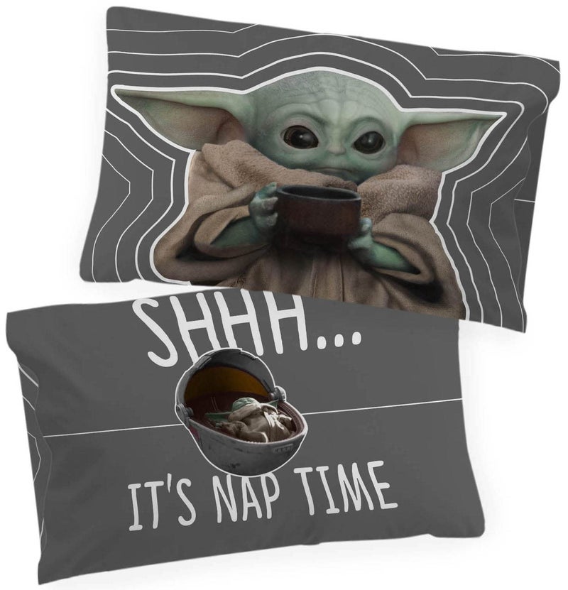 Jay Franco Star Wars The Mandalorian Coffee 2 Pack Pillowcase - Double-Sided Kids Super Soft Bedding Features Baby Yoda - Image 1