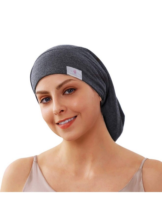 greatremy - Silky Satin Lined Hair Cover Bonnet Sleep Cap,Extra Large Double Layer Adjustable Slouchy Beanie Slap Hats For Women Curly Natural Long Dreadlocks Braids Locs Hair Sleeping （Dark Gray） - Image 1