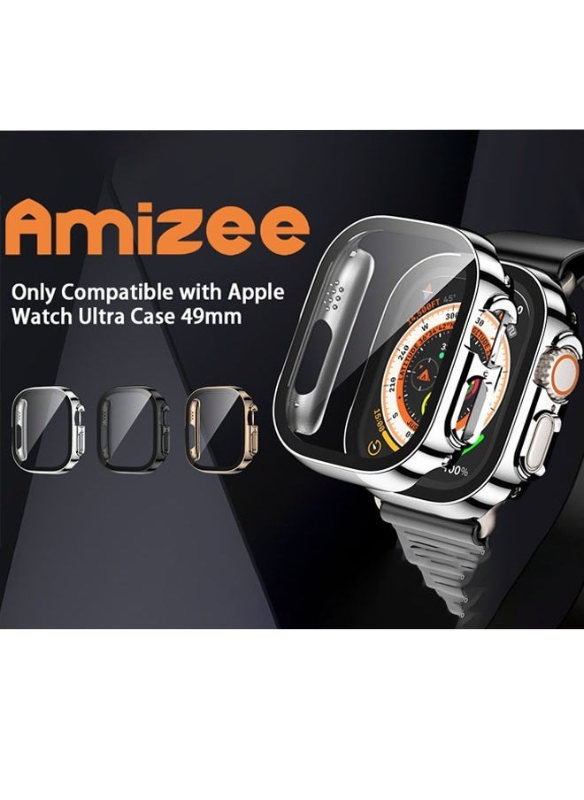 Waterproof Case for Apple Watch Ultra Ultra2 with 49mm Screen Protector Full Protective Hard PC Bumper Face Cover Accessories Designed for iWatch 49mmï¼Silverï¼ - Image 2