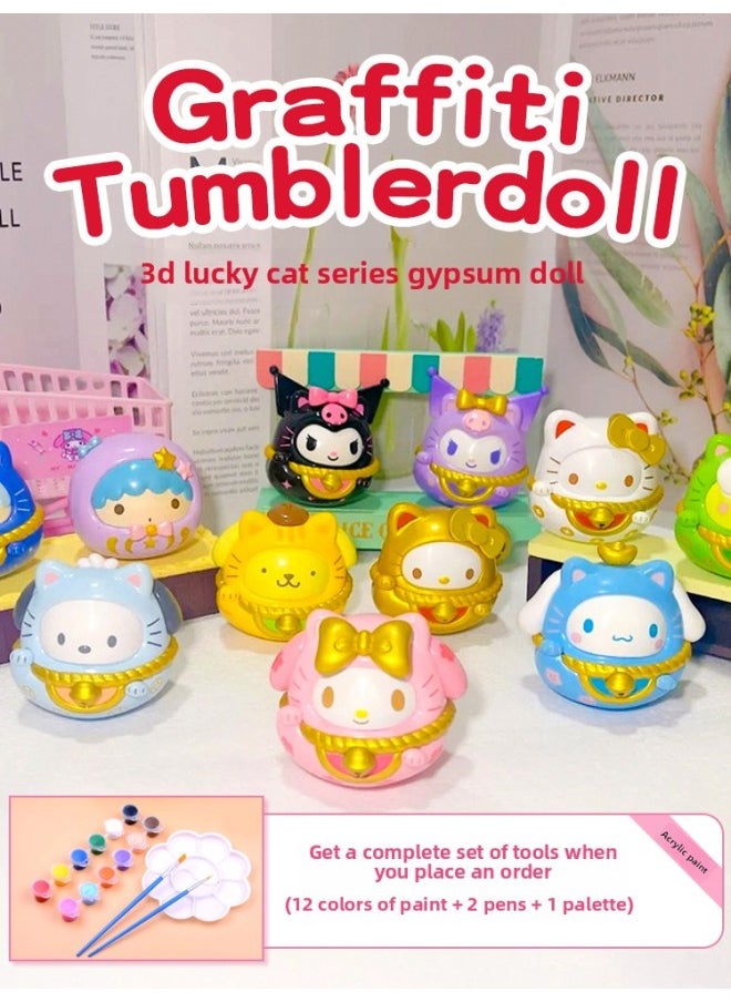 Generic - # Sanrio Plaster Doll Painted Diy Handmade Three-dimensional Painted Graffiti White Embryo Small Size Doll Painted Gigi-Color:Ruby Type C [pack Of Six] With Paint - Image 1