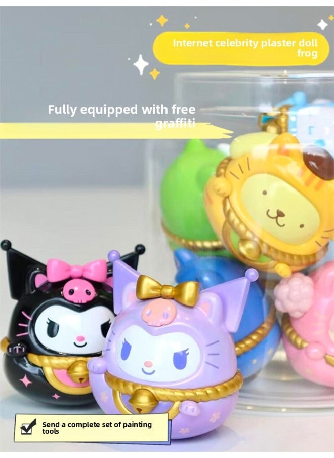 Generic - # Sanrio Plaster Doll Painted Diy Handmade Three-dimensional Painted Graffiti White Embryo Small Size Doll Painted Gigi-Color:Ruby Type C [pack Of Six] With Paint - Image 1