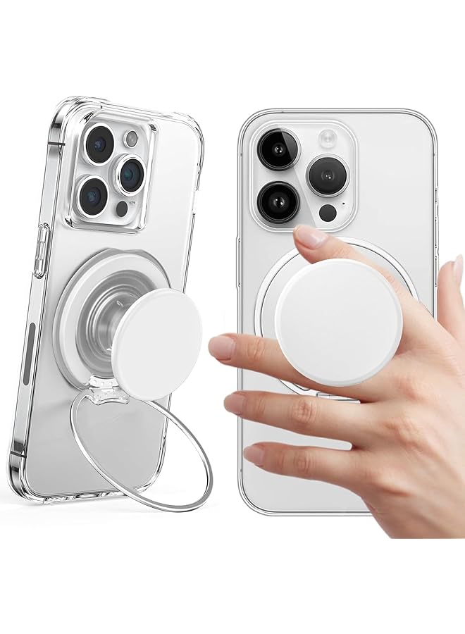 S-TOP For Magsafe Phone Grip, Magnetic Grips [Comfortable Grip], Expandable Collapsible Grip Stand Holder With Adjustable Kickstand,For Iphone 16 15 14 13 12 Series,Transparent White - Image 1