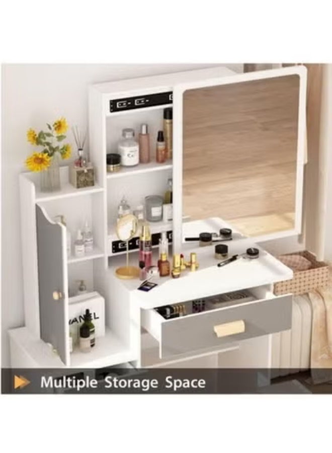 رافين طقم طاولة تزيين عصري مع كرسي مريح، ومرآة كبيرة شفافة، وأدراج ورفوف تخزين متعددة، وطاولة تزيين خشبية أنيقة لغرفة النوم، ووحدة تزيين للعناية الشخصية والتجميل للنساء والفتيات 80 × 132 سم. - Image 3