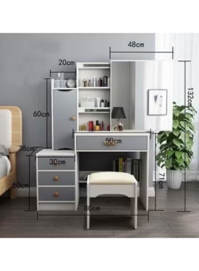 رافين طقم طاولة تزيين عصري مع كرسي مريح، ومرآة كبيرة شفافة، وأدراج ورفوف تخزين متعددة، وطاولة تزيين خشبية أنيقة لغرفة النوم، ووحدة تزيين للعناية الشخصية والتجميل للنساء والفتيات 80 × 132 سم. - Image 5