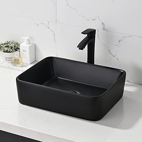 Bokaiya Black Vessel Sink with Faucet and Drain Combo -Bokaiya 19x15 Inch Vessel Bathroom Sink Rectangular Above Counter Matte Black Porcelain Ceramic Bathroom Vanity Sink Art Basin - Image 4