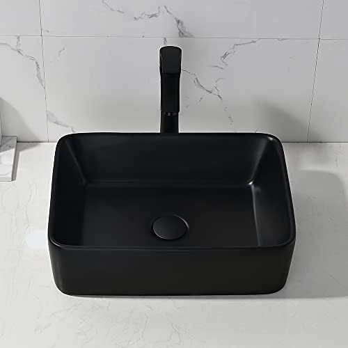 Bokaiya Black Vessel Sink with Faucet and Drain Combo -Bokaiya 19x15 Inch Vessel Bathroom Sink Rectangular Above Counter Matte Black Porcelain Ceramic Bathroom Vanity Sink Art Basin - Image 3