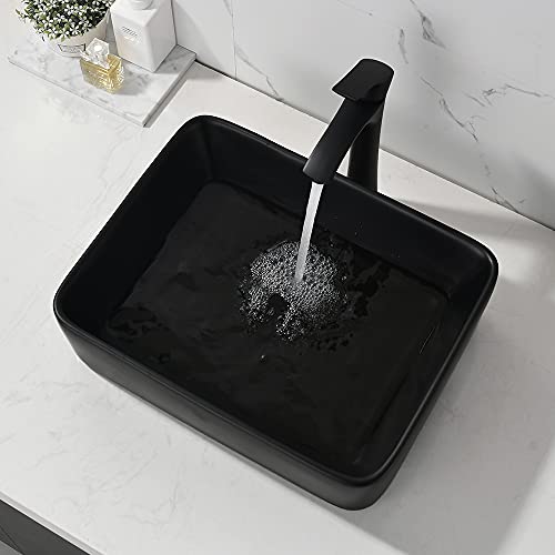 Bokaiya Black Vessel Sink with Faucet and Drain Combo -Bokaiya 19x15 Inch Vessel Bathroom Sink Rectangular Above Counter Matte Black Porcelain Ceramic Bathroom Vanity Sink Art Basin - Image 5