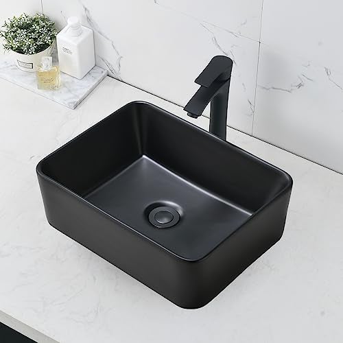 Bokaiya Black Vessel Sink with Faucet and Drain Combo -Bokaiya 19x15 Inch Vessel Bathroom Sink Rectangular Above Counter Matte Black Porcelain Ceramic Bathroom Vanity Sink Art Basin - Image 2
